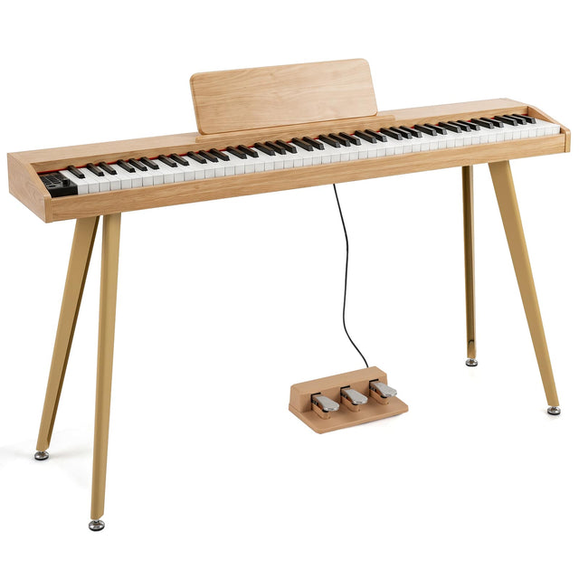 Front. Costway - Costway 88-Key Digital Piano Semi-Weighted Keyboard with 3 Pedal Unit & 80 Demos - Natural.