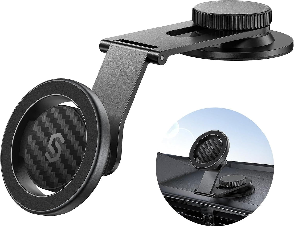 Syncwire - Magnetic Car Mount for MagSafe, Foldable Aluminum Arm Phone Holder for Dashboard and Tesla - Black