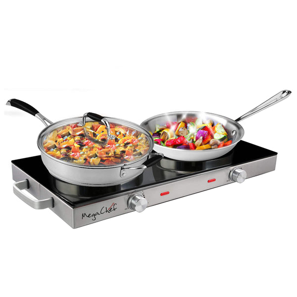 MegaChef - Ceramic Infrared Double Electric Cooktop - Silver