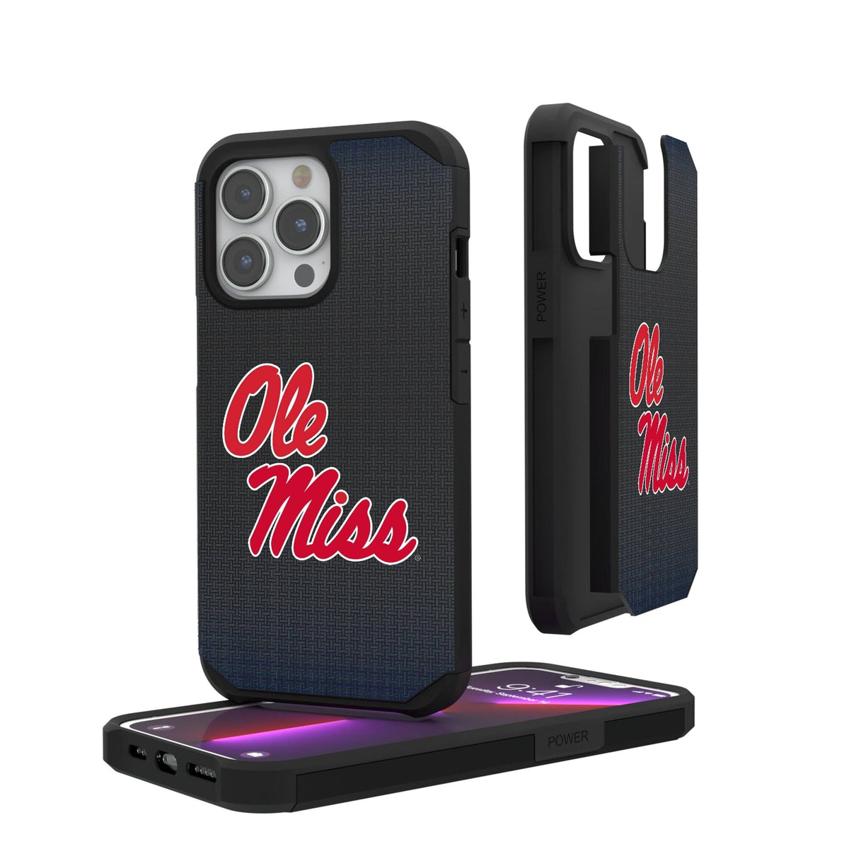 Keyscaper - NCAA - Ole Miss Rebels Linen Logo iPhone Rugged Case - 15 Pro Max - Black