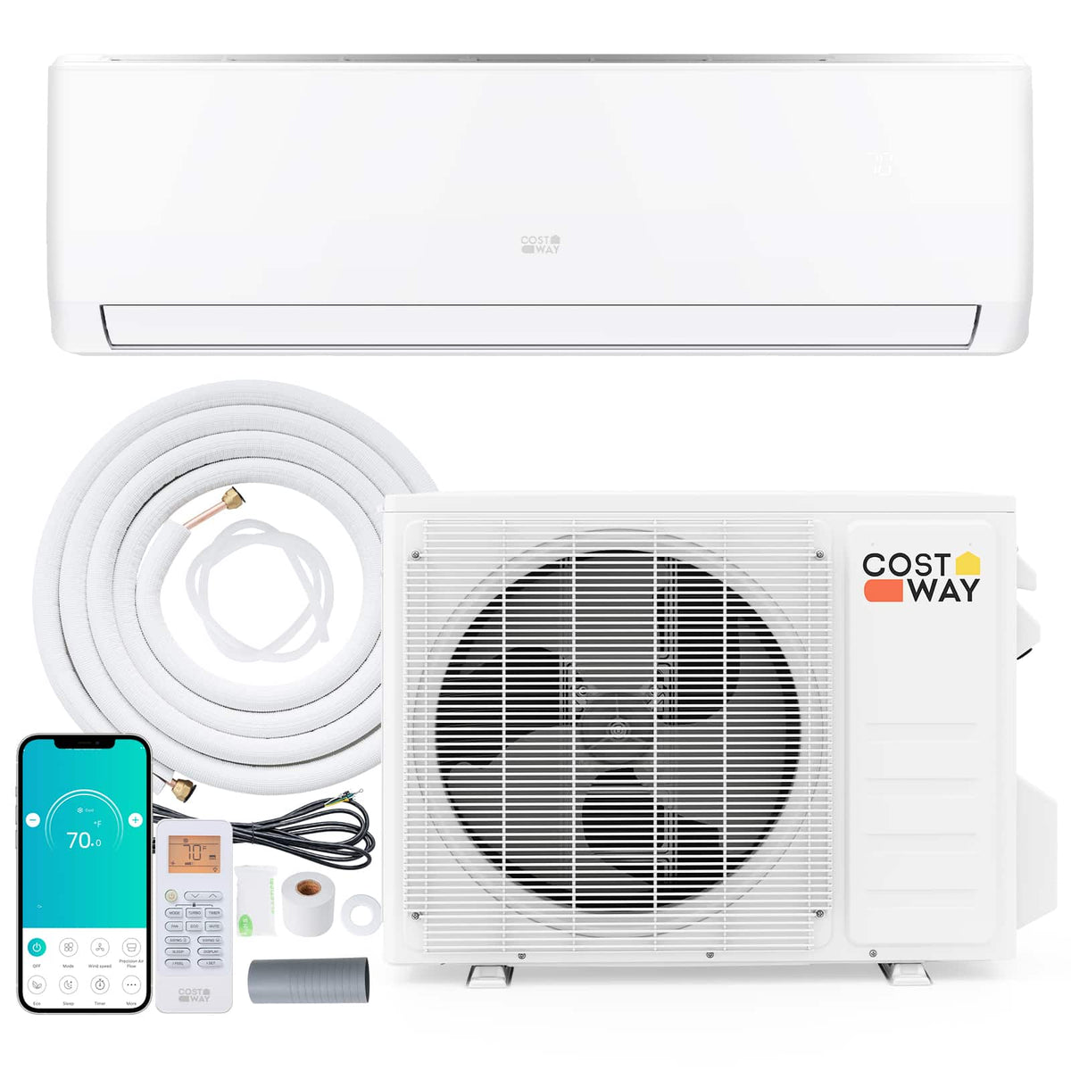 Costway - 12000 BTU 20 SEER2 208/230V BTU Mini Split Air Conditioner & Heater with Heat Pump & Installation Kit - White