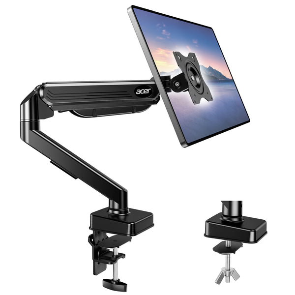 Acer - Single Monitor Mount, Fully Adjustable Monitor Arm Fits 17 to 34 Inch Screens, Gas Spring VESA Mount with C-Clamp - Black