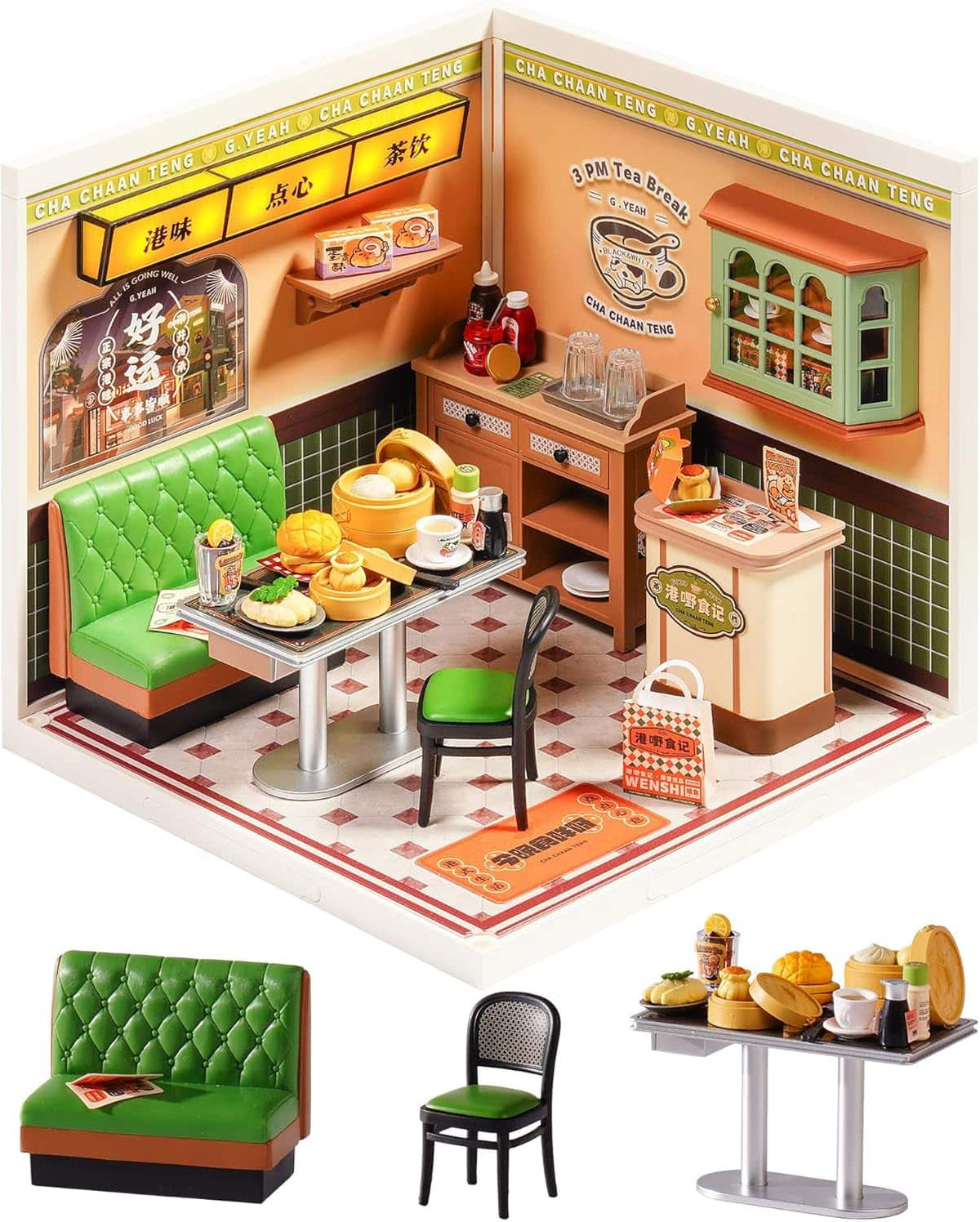 Robotime - Rolife Super Creator Series, DIY Mini Hong Kong Bites Cafe Dollhouse House Kit, Bulid for Action Collectible Figure - Brown