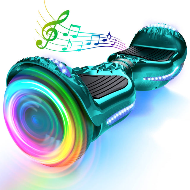 Front. Hover Heart - 6.5" Hoverboard Self-Balancing Electric Scooter with Bluetooth Speaker & LED Lights, Fun Gift for Kids, Teens & Adults - Chrome  Green.