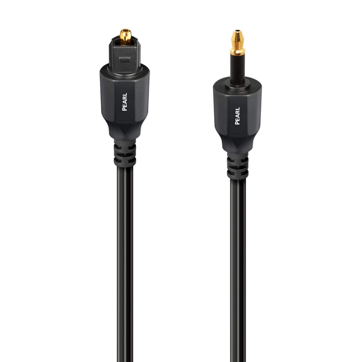 AudioQuest - Pearl Optical > 3.5mm Mini M 2.5' Digital Toslink Fiber-Optic Cable with Toslink to 3.5mm Mini Connectors - Black/Gray Stripes