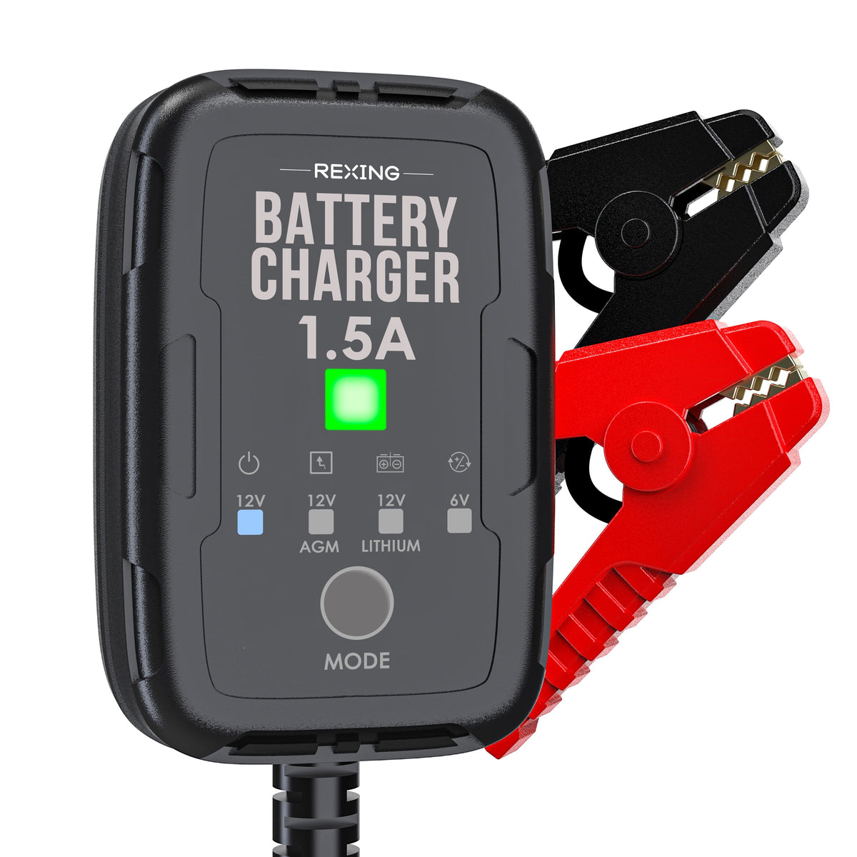 Rexing - Master 1.5A Smart Battery Charger – 6V/12V Automatic Maintainer & Trickle Charger – Lead-Acid & Lithium