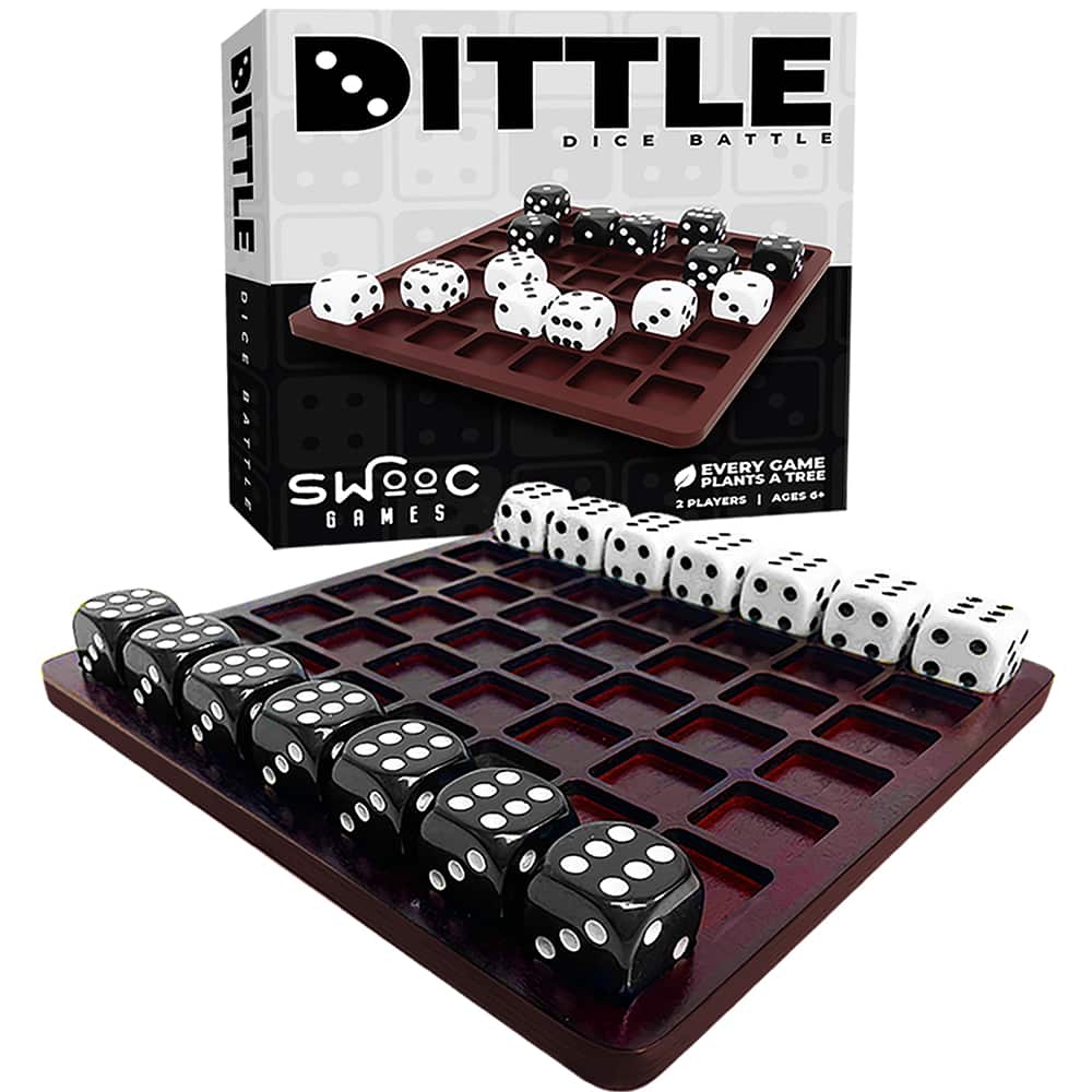 Swooc Games - Dittle - Dice Battle - Ages 6+ - Unique Wooden Coffee Table Games For Adults And Family - Best Board Games For Kids - Brown