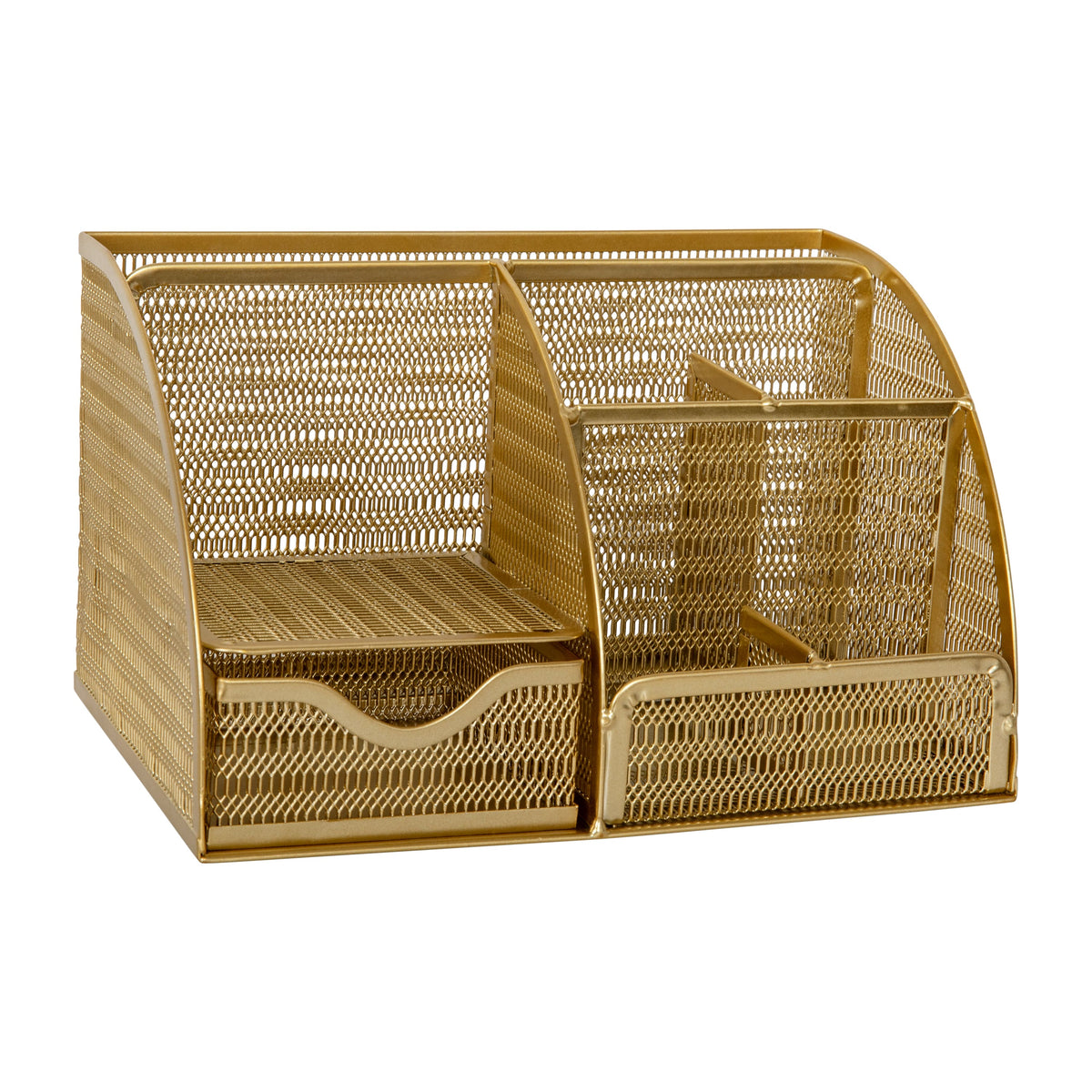 Martha Stewart - Ryder Premium Mesh Metal Small Desktop Organizer With Drawer - Gold
