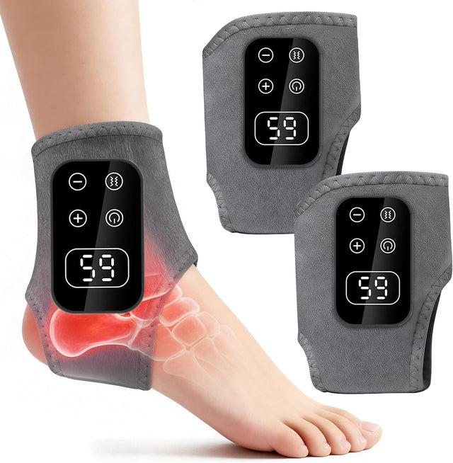 Front. Core Tech - Cordless Foot and Ankle Massager with Heat, Vibration, Compression, LED Display and Adjustable Strap, 2-Pack - Gray.