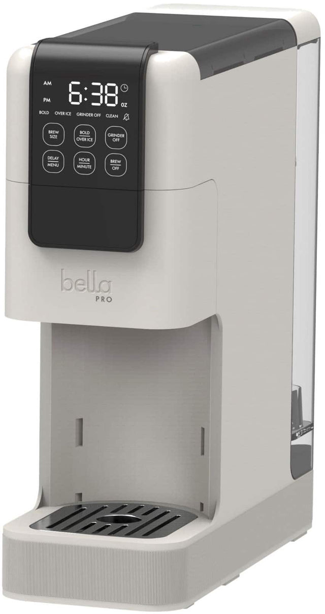 AM PM 6:38 OZ  
BOLD OVER ICE GRINDER OFF CLEAN  
BREW SIZE BOLD OVER ICE GRINDER OFF  
DELAY MENU HOUR MINUTE BREW OFF  
bella PRO