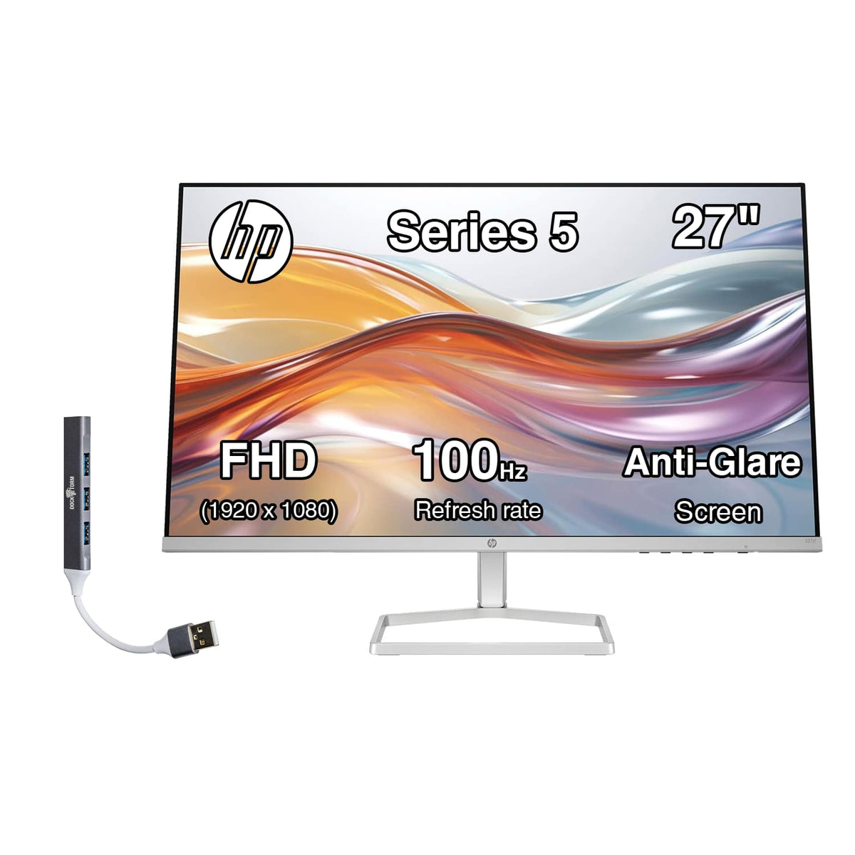 HP - Series 5 527sh 27" FHD IPS, Flicker Free, Anti-Glare, VGA, HDMI, & DKZ Hub, Color (94C50AA#ABA) - Black/Silver