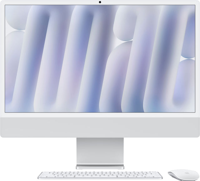 Front. Apple - iMac 24-inch All-in-One - M4 chip - Built for Apple Intelligence - 16GB Memory - 256GB SSD - Nano-texture glass - Silver.
