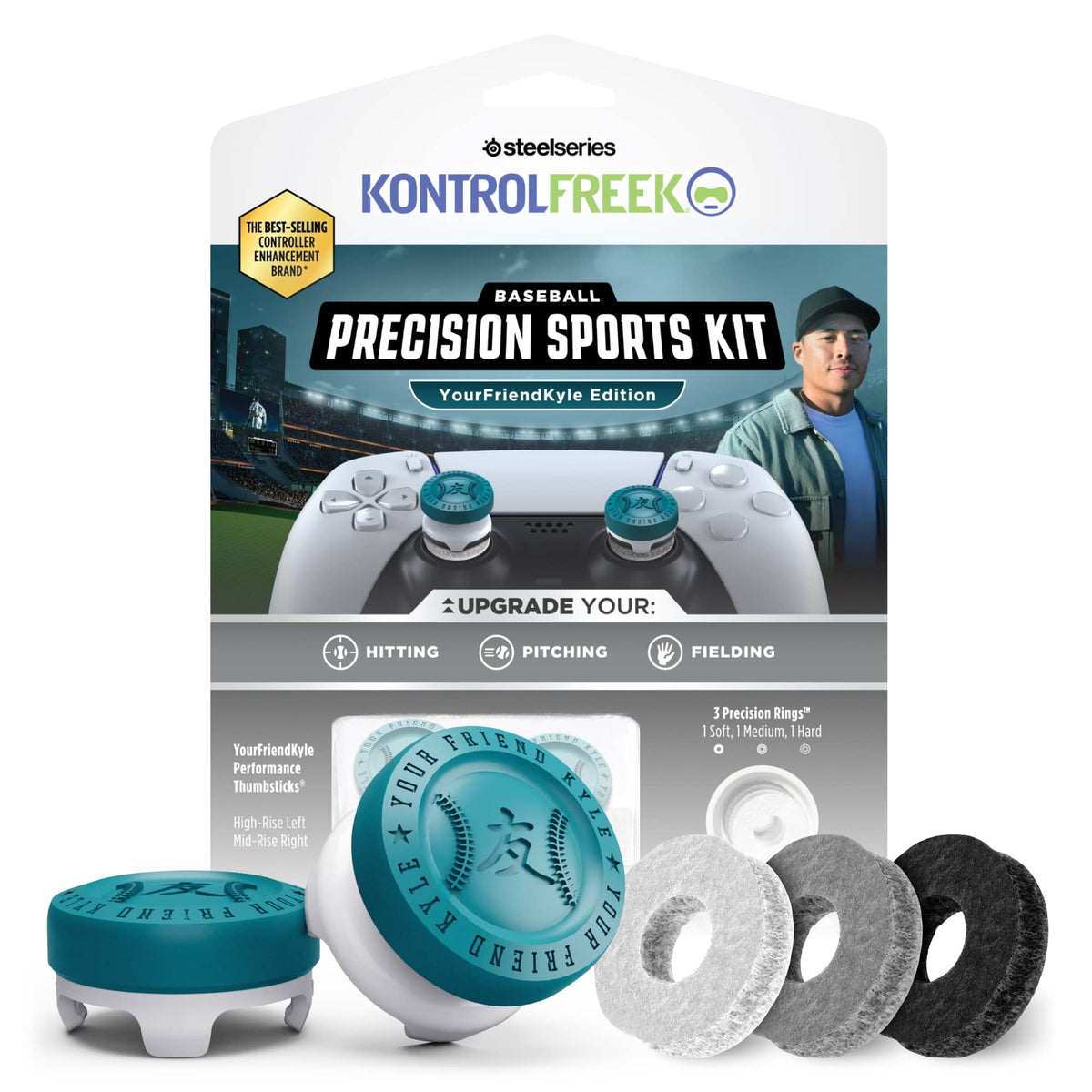 KontrolFreek - YourFriendKyle Edition Baseball Precision Sports Kit for PlayStation 5 and PlayStation 4 - Teal/White