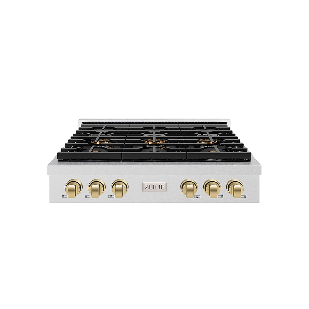 ZLINE - 36 in. Wide 6 Burner Autograph Satin SteelParamount Rangetop with with Bronze Accents (PSRTSZ-36-CB) - Satin Stainless Steel