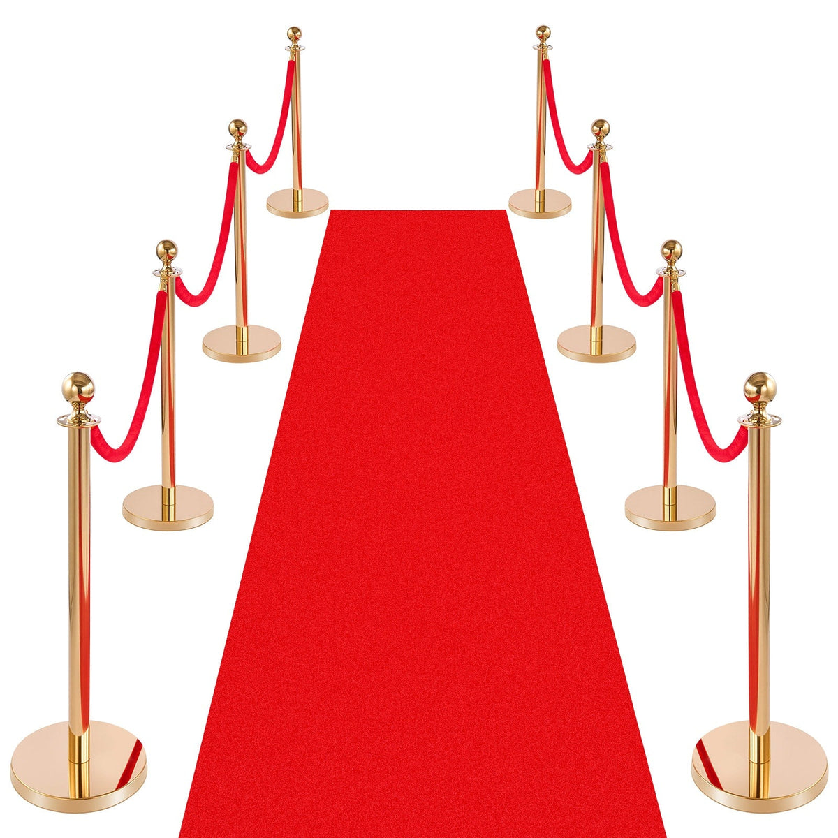 VEVOR - Stanchion Post, 8 Pcs Crowd Control Barrier Set with Red Carpet, 6 Red Velvet Ropes, Stainless Steel Gold Stanchion - Red velvet rope