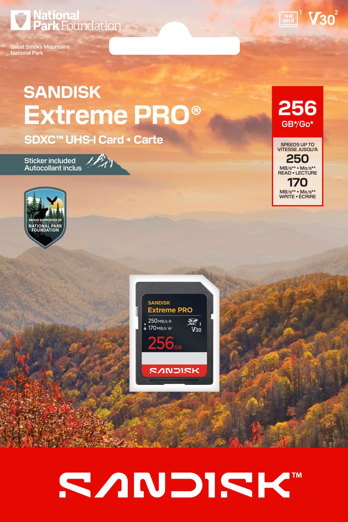 SANDISK - 256GB Extreme PRO SDXC UHS-I Memory Card: National Park Foundation Edition, R/W up to 250/170MB/s