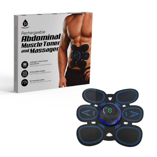 P.1 PURSONIC Rechargeable Abdominal Muscle Toner and Massager

- Intelligent Chip Muscle Stimulation: Smart, precise muscle stimulation.
- 8 Simulation Modes: Eight versatile massage patterns.
- 19 Intensity Levels: Adjustable strength for any need.