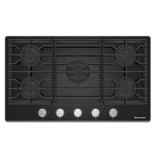 KitchenAid - 36 in. Wide 5 burners Built-In Gas Cooktop with Dishwasher-Safe Grates and Knobs - Black
