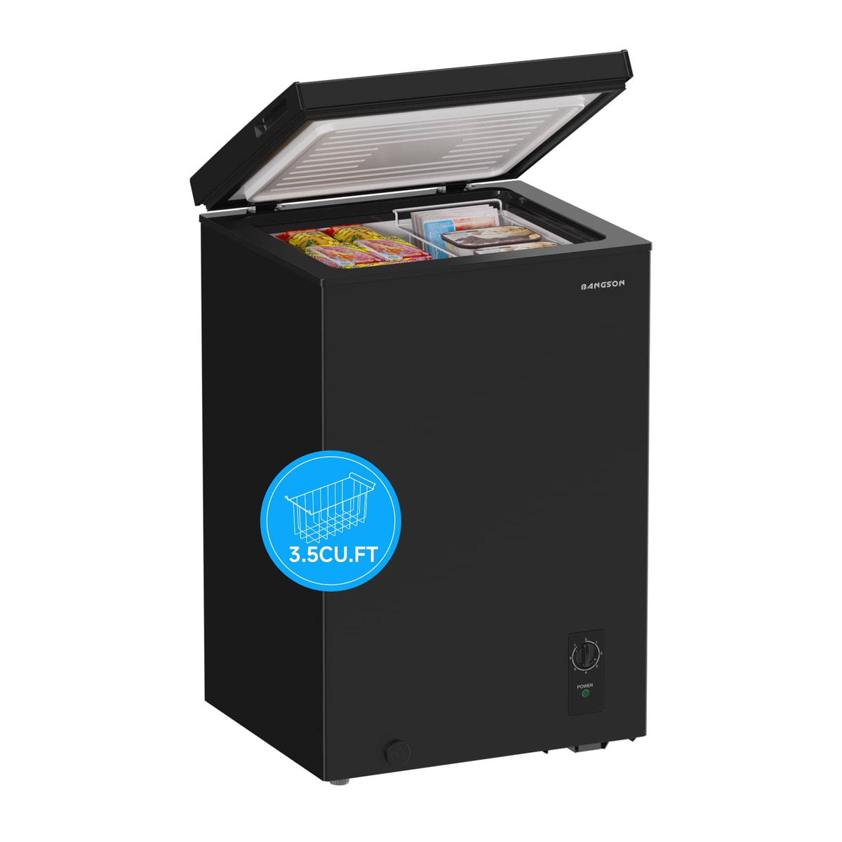 BANGSON - 3.5 Cu.Ft Chest Freezer, Removable Basket, Adjustable Thermostat, Energy-Saving, Quiet - Black
