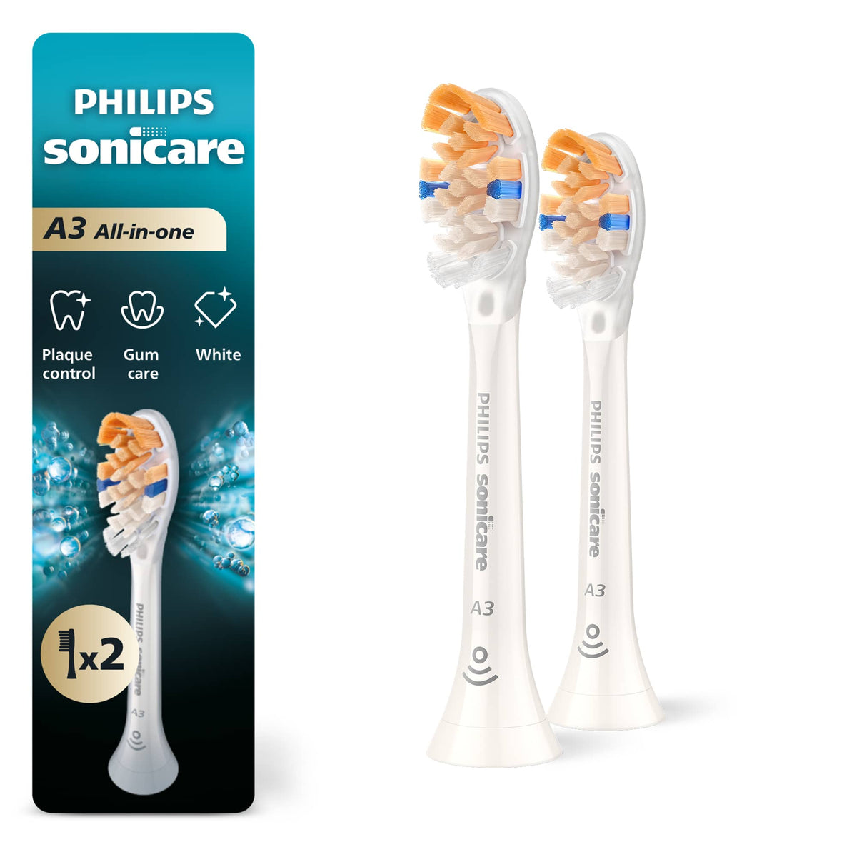 Philips Sonicare - A3 All-in-One -Replacement Brush Heads, 2 Pack - White