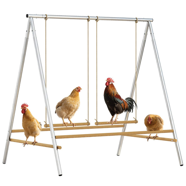 Front. Pawhut - Chicken Perch for Coop, Chicken Roosting Bars with 2 Swings, Coop Accessories for Farm - Silver.