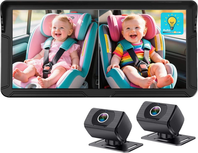 Front. PRIMEPLUS - N20 Dual Baby Car Camera - 6.9" HD Split Screen with Auto Brightness, 1080P, Night Vision, 360° Swivel, USB Plug & Play.