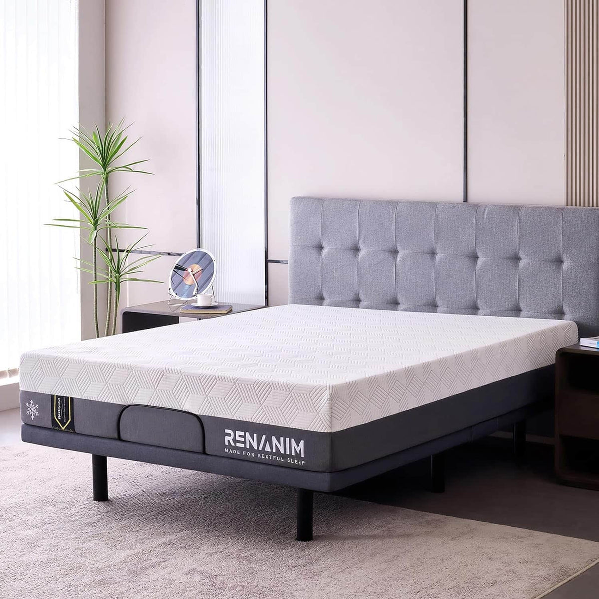 Renanim - Queen 14" Plush Hybrid Mattress in a Box, Breathable Cooling Gel Memory Foam for Cooler & Deeper Sleep - Gray