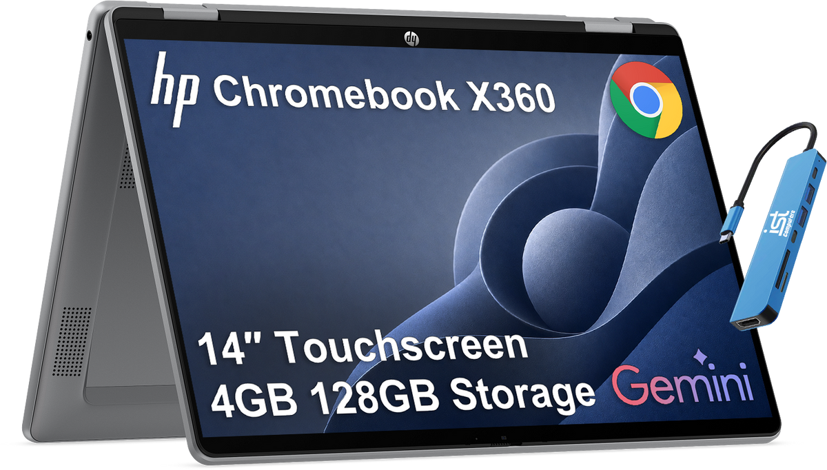 HP - Chromebook x360 14'' FHD+ 2-in-1 Touchscreen Laptop - Intel N150 2025 - 4GB RAM - Google AI - Meteor silver
