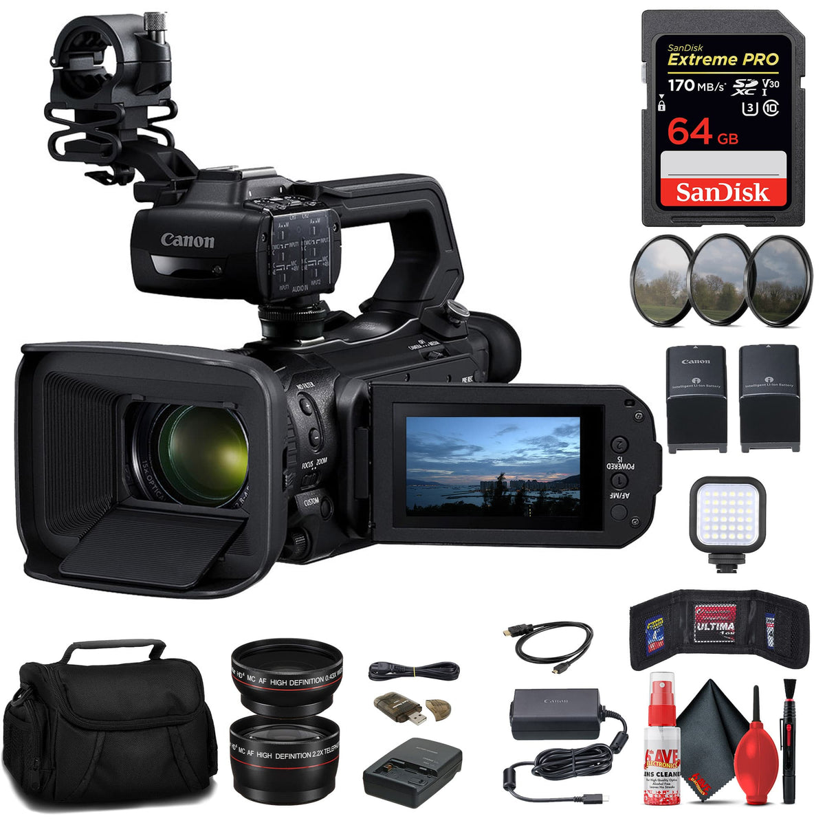 Bundle - Canon - XA70 UHD 4K30 Camcorder with Dual-Pixel Autofocus + 64GB Memory Card Starter