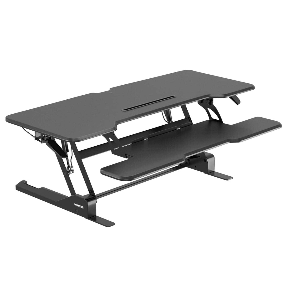 Mount-It! - Large Standing Desk Converter with 47″ Wide Desktop and Gas Spring Adjustable Sit‑Stand Workstation - Black