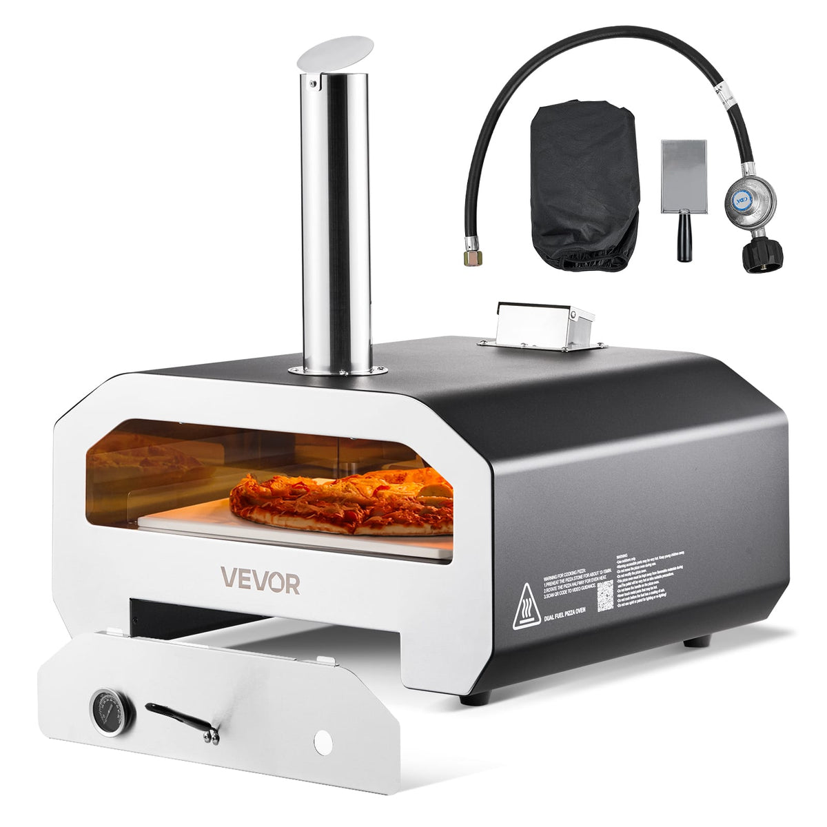 VEVOR - Dual Fuel Pizza Oven Outdoor, 16 in Wood Fire & Propane Gas Pizza Oven, Portable Pellet & Propane Pizza-Maker - Black (spray)