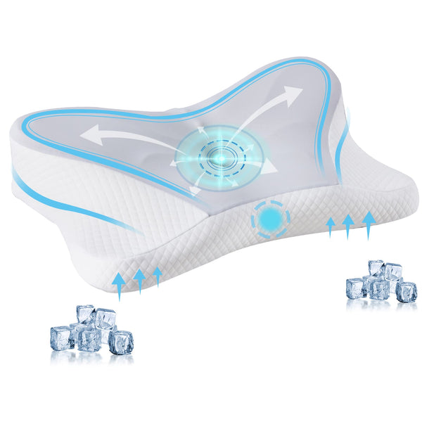 Bestier - Cervical Memory Foam Pillow, Cooling Ergonomic Dual Height Orthopedic Support Contour Pillow - Gray