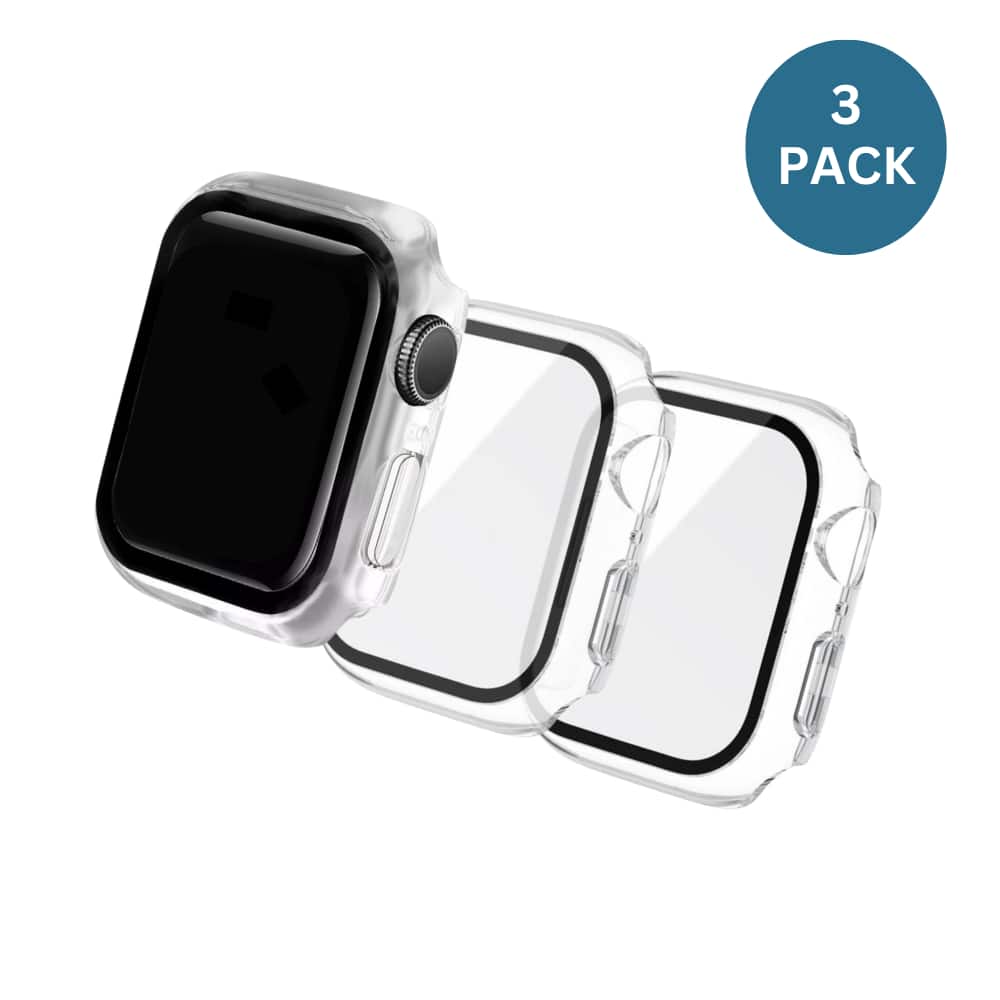 Qixxronics - 3x Case Full Cover for Apple Watch Series 9 Case [45mm] with Built-in Tempered Glass Screen Protector - Clear