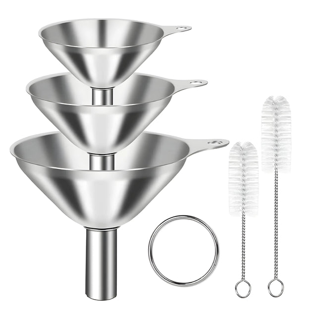 Front. Kitcheniva - Stainless Steel Kitchen Funnel Set With 2 Brushes - Silver.