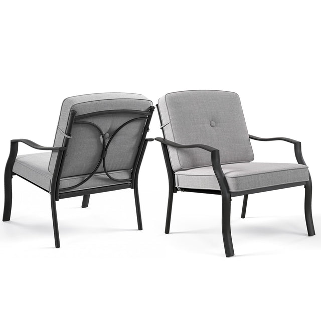 Front. Gymax - Gymax 2PCS Metal Chairs Outdoor Dining Seat Heavy Duty w/ Cushions Garden Patio Gray - Black.