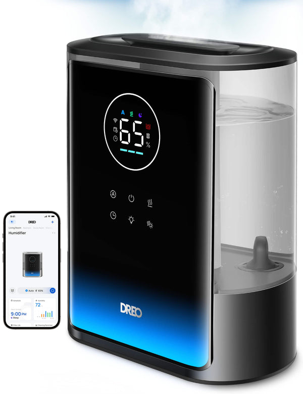 DREO - 8L Smart Humidifier Large Room, 80H Runtime, Warm & Cool Mist Up to 600ft², 1500+RGB Light, 28dB