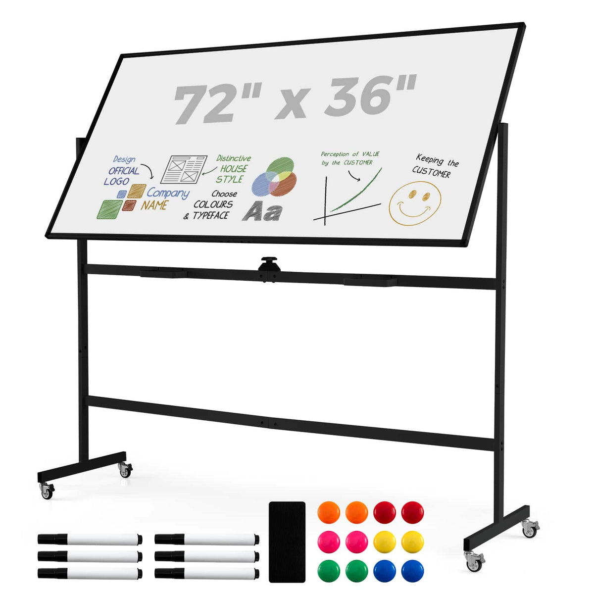 Costway - 72" x 36" Double-Sided Magnetic Whiteboard with Stand and Aluminum Alloy Frame - Black