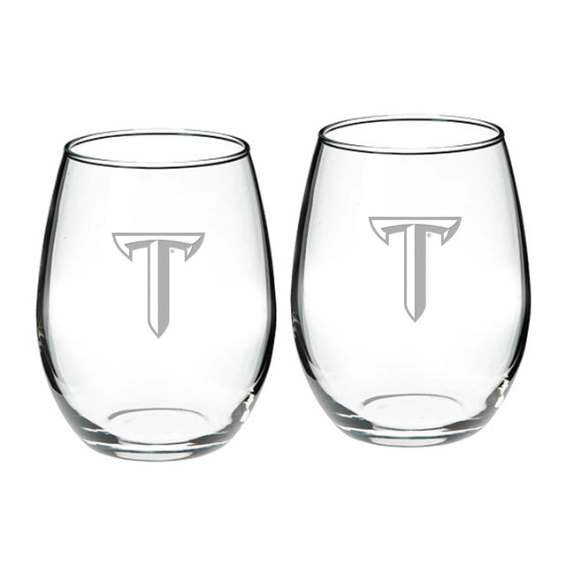 Front. Jardine - Troy University Trojans 21oz. 2-Piece Stemless Wine Glass Set - Multicolor.