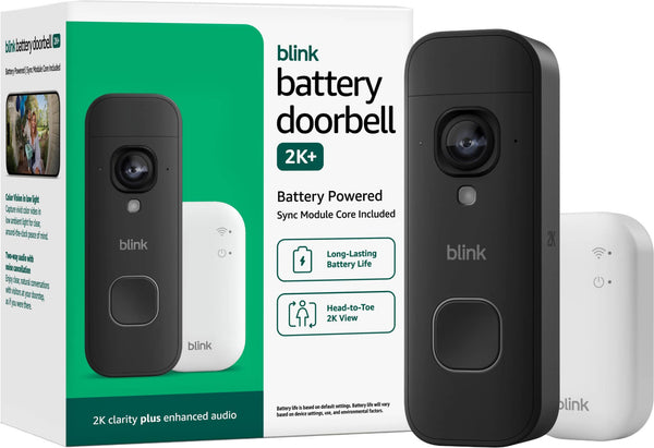 Blink - Battery Doorbell 2K+ Sync Module Core included — Wireless video doorbell, 2K resolution, enhanced audio - Black