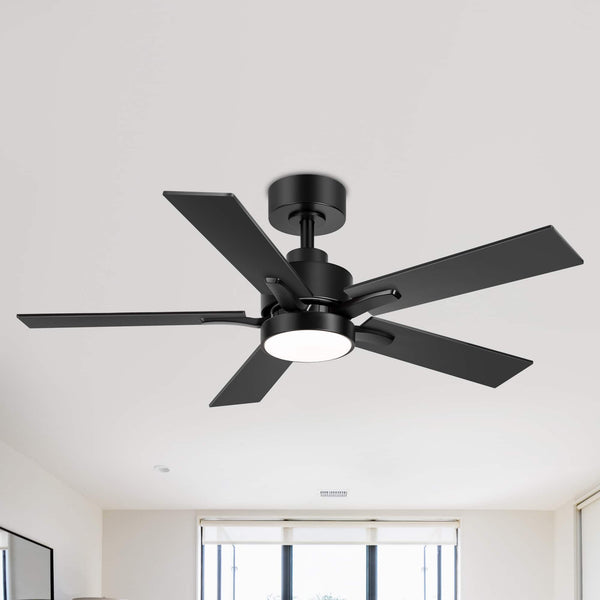 Breezary - 42" Ceiling Fan with Integrated LED Light Kit, 6-Speed DC Motor, Remote Control and Reversible Blades - Matte Black