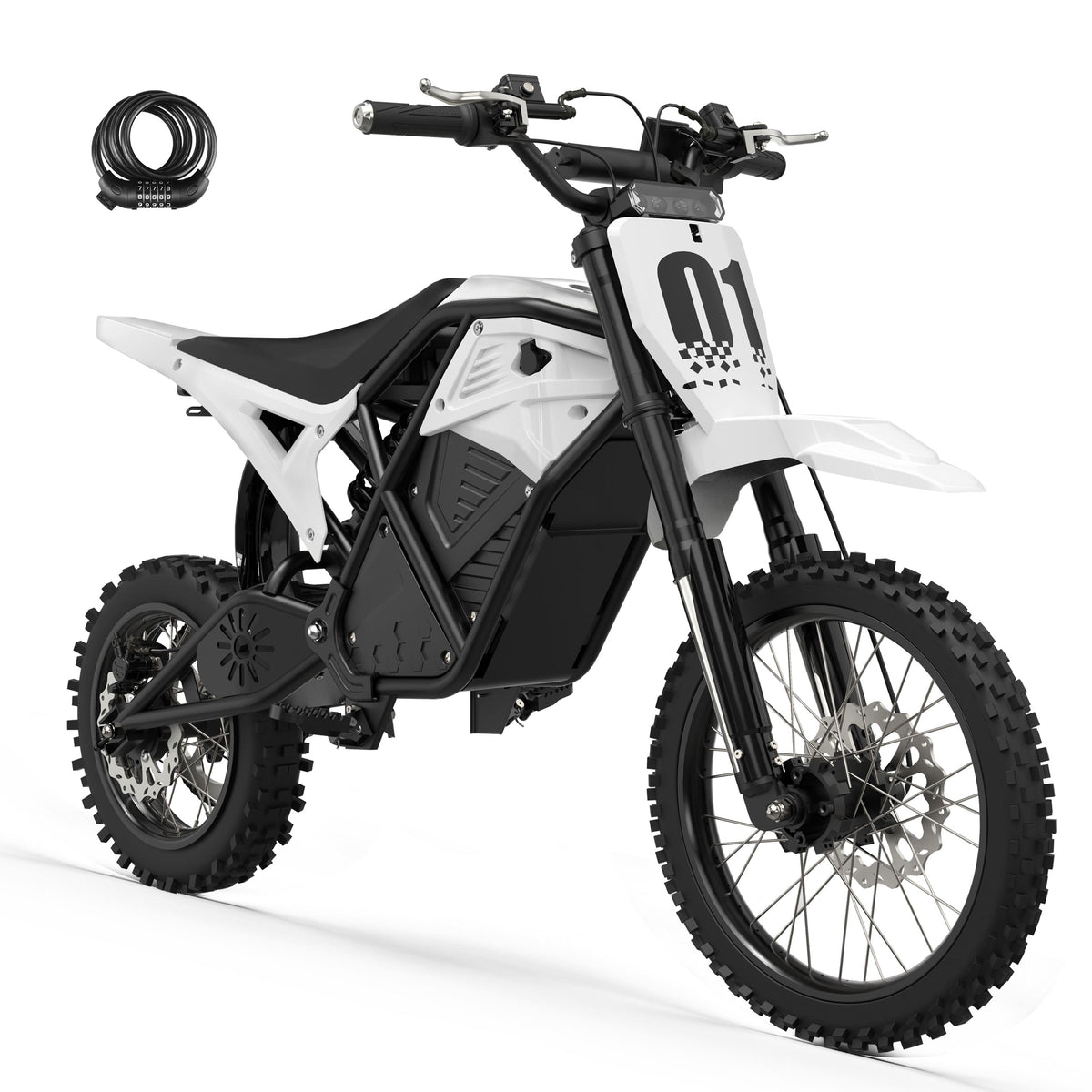 Eskute - Electric Dirt Bike - 3500W Peak Mid-Drive Motor, 53-Mile Range, Hydraulic Nitrogen Suspension, with Lock - White