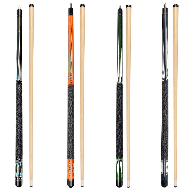 Front. GSE Games & Sports Expert - Set of 4 58" 2-Piece Mixed Color Maple Pool Cue Sticks Set for Men/Women - 18/19/20/21oz Each - Blue,Brown,Green,Grey.