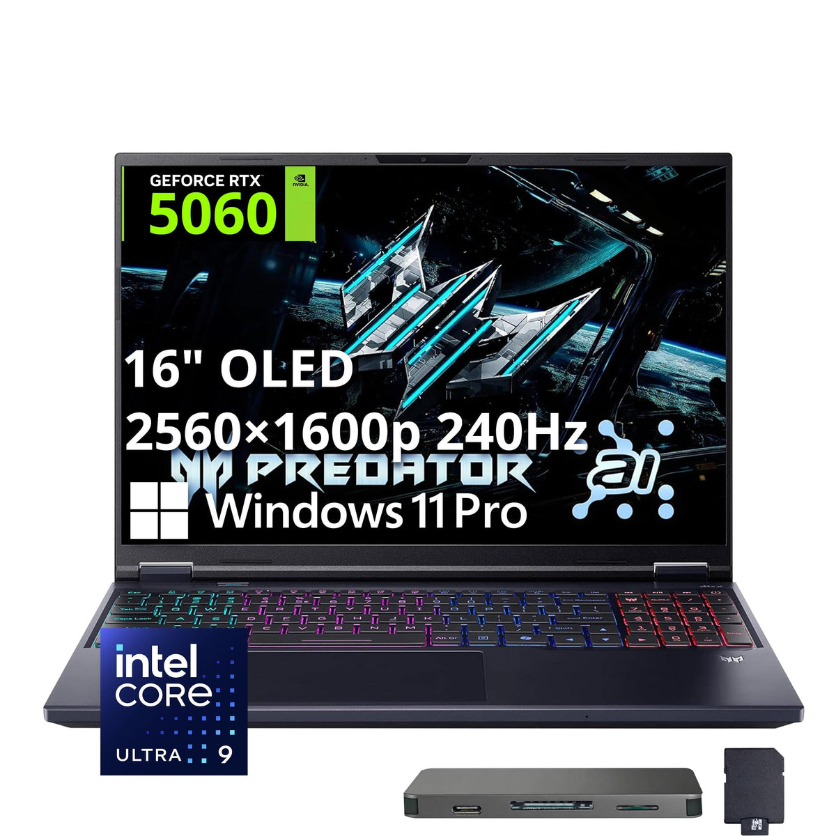 Acer - Upgraded - Predator Helios Neo 16" Gaming Laptop,Ultra 9 275HX,GeForce RTX 5060,32GB RAM,1TB SSD+1TB Dock Set,Win 11 Pro,Black - Obsidian Black