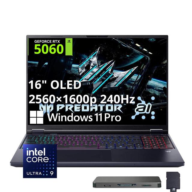 GEFORCE RTX 5060  
16" OLED  
2560 x 1600p 240Hz  
NP PREDATOR  
Windows 11 Pro  

intel CORE i9  
ULTRA 9