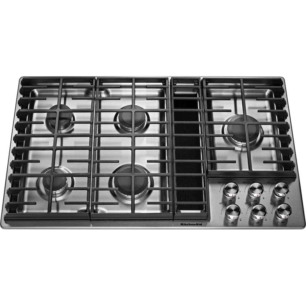 KitchenAid - 36 in. Wide 5 burners Gas Cooktop - Stainless Steel