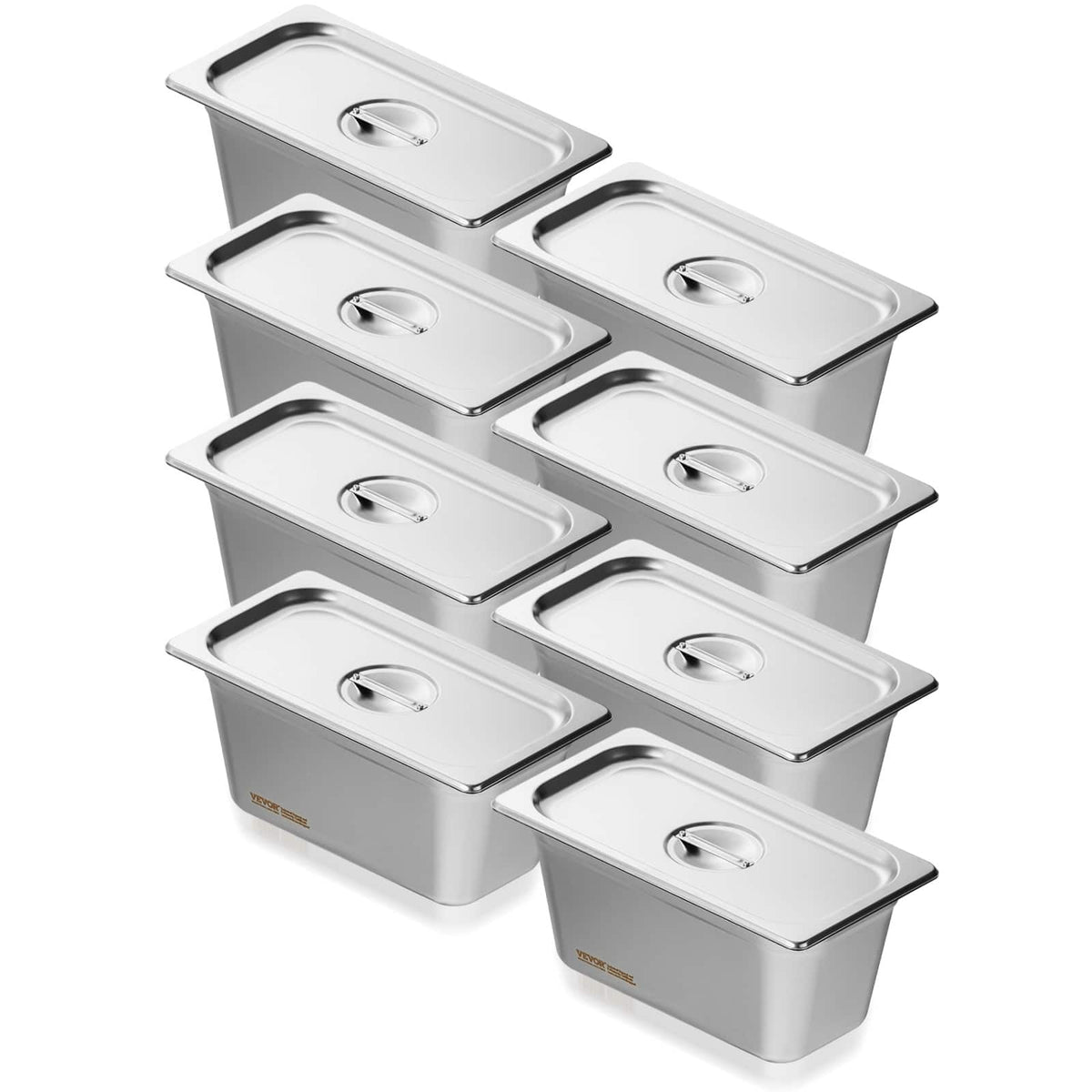 VEVOR - 8 Pack Hotel Pans, 1/3 Size Anti-Jam Steam Pan with Lid, 0.8mm Thick Stainless Steel Steam Table Pan - Stainless steel color
