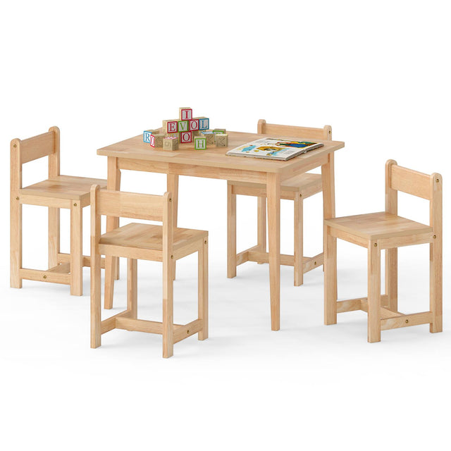 Front. Gymax - Gymax 5-Piece Kids Table and Chairs Set Solid Rubber Wood Toddler Activity Table Natural - Yellow.