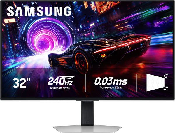 Samsung - 32" Odyssey OLED G8 (G81SF), 4K UHD, 240Hz, 0.03ms, AMD FreeSync Premium Pro, Glare Free, HDR 400 Gaming Monitor - Silver