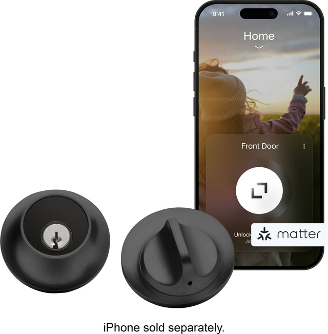 9:41  
Home  
Front Door  
Unlock  
Jul  
matter  
iPhone sold separately.