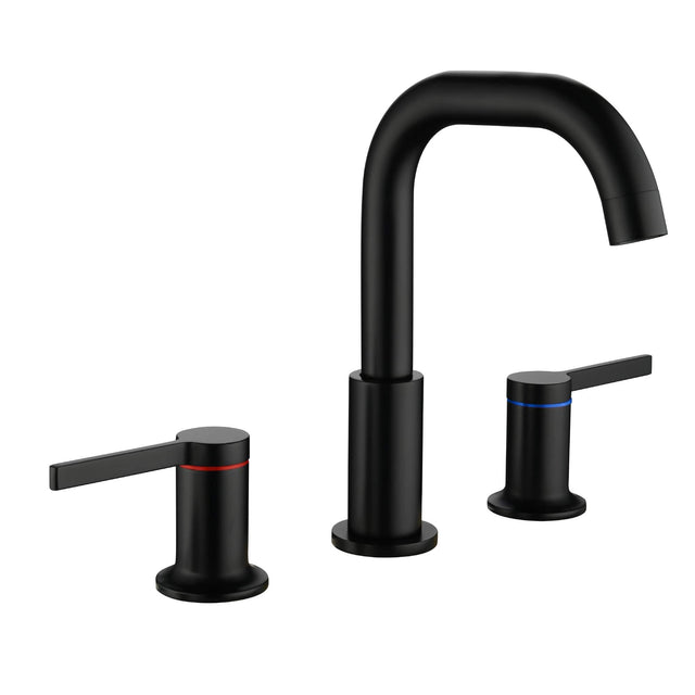 Front. Boyel Living - Matte Black Widespread Bathroom Faucet Dual Handle 360° Swivel Spout - Matte Black.